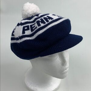 Penn State Knit Beret knit hat with Pom Pom Navy Blue White One Size